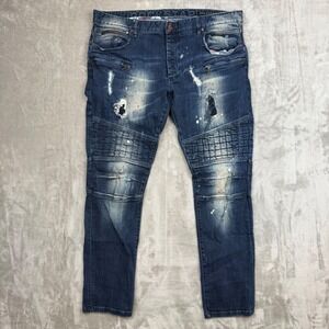 Rockstar Original Men's Biker Jeans Blue Distressed Moto Slim Fit Size 40x32
